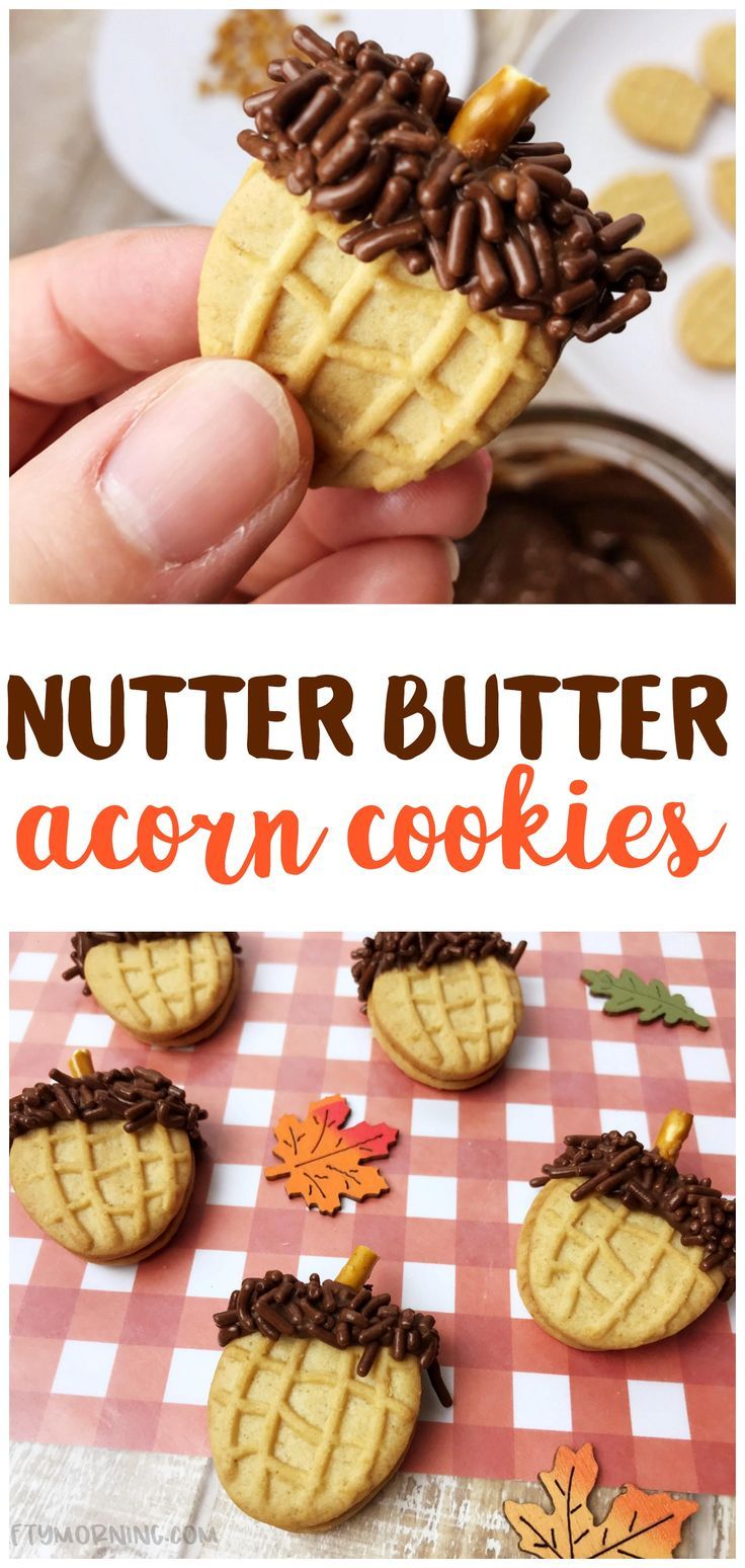 the peanut butter acorn cookies are ready to be eaten