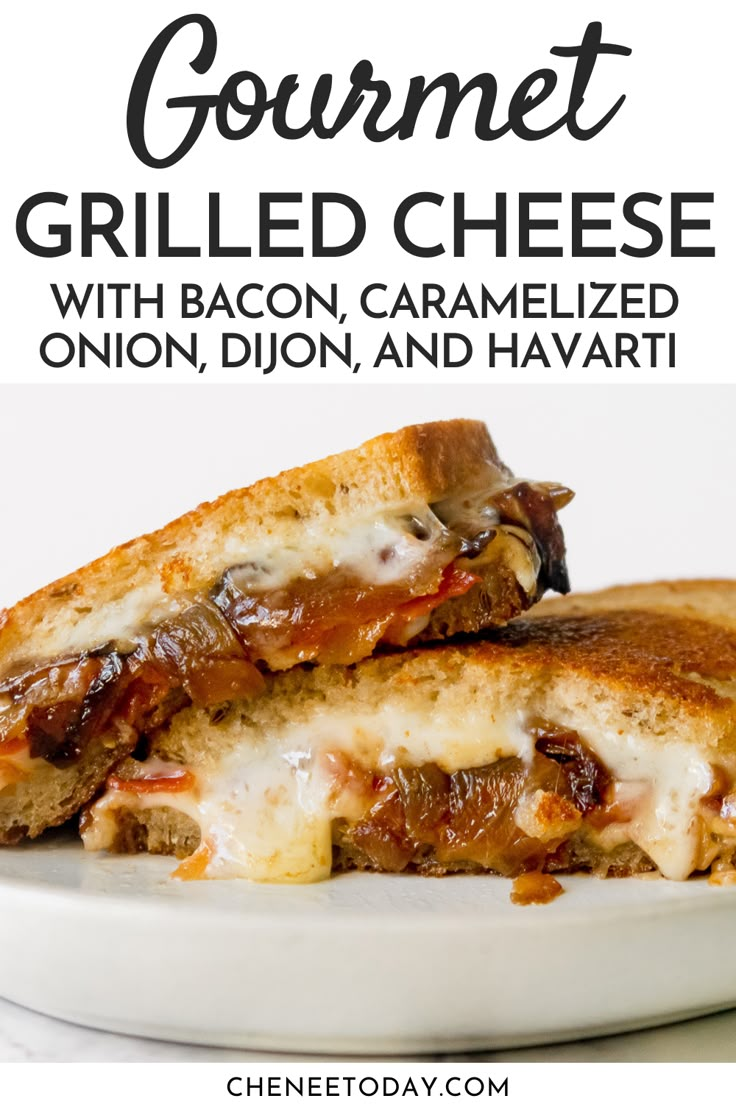 grilled cheese sandwich with bacon, caramelized onion, and havari