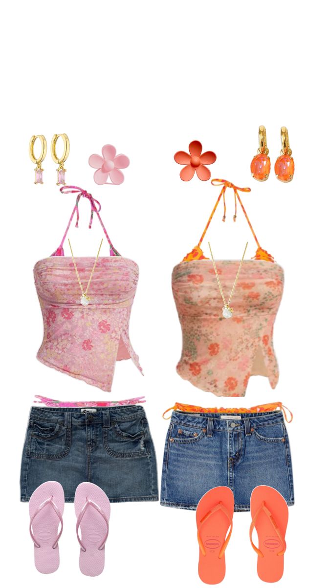 Summer Outfits For Cruise, Tropical 2000s Outfits, Cruise Matching Outfits, Pink Summer Outfits Girly, Cute Beach Outfits Aesthetic, Holiday Outfit Inspo Summer, Tube Top Summer Outfits, Summer Dress Outfits Aesthetic, Swim Party Outfits