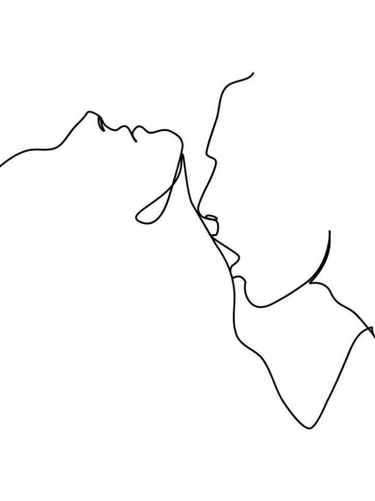 a black and white line drawing of two people kissing