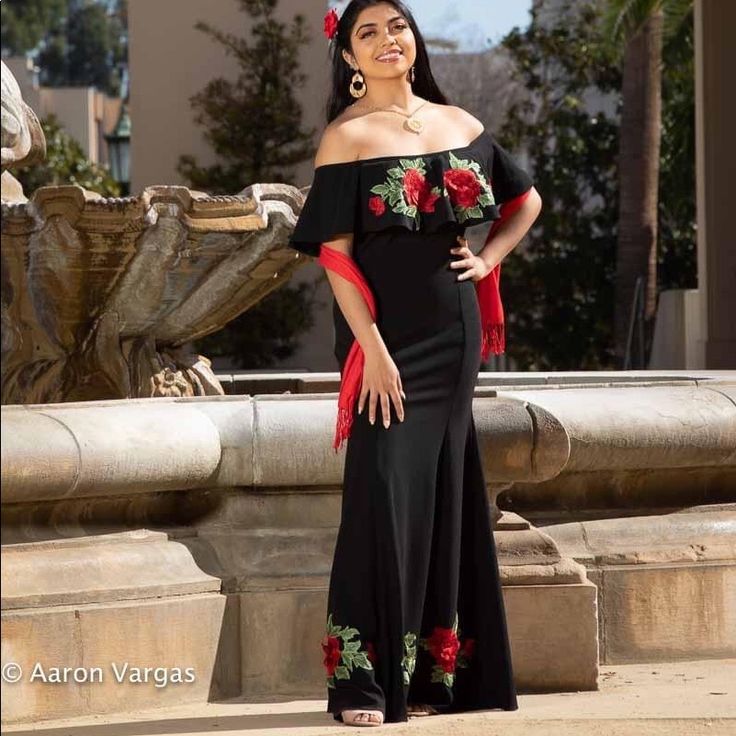 Scuba Fabric Stretch Include Rebozo Beautiful Mexican Dresses, Black And Red Roses Quinceanera Dresses, Short Black Mexican Dress, Traditional Mexican Dress Jalisco, Charro Wedding Dress, Mexican Dresses For Women, Black Dress With Red Roses, Mexican Theme Party Outfit, Mariachi Dress