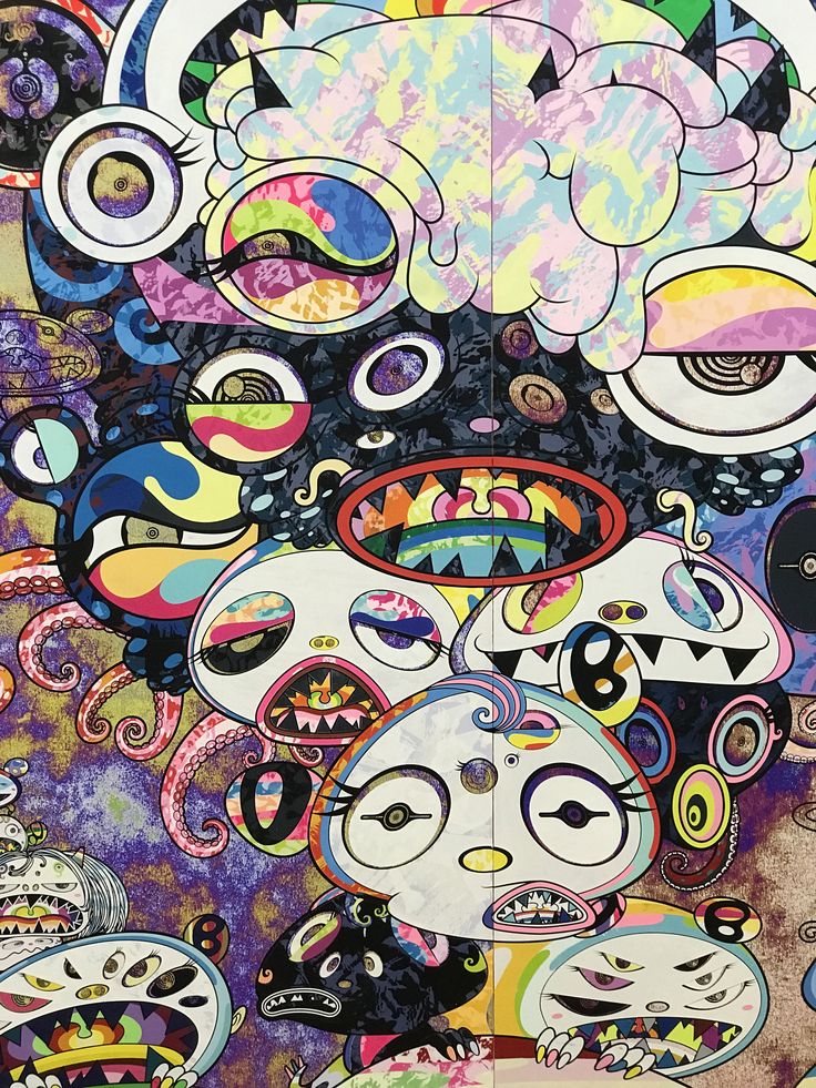 an abstract painting with lots of different faces