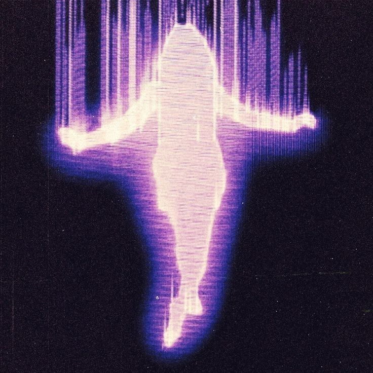 the silhouette of a person is projected in purple