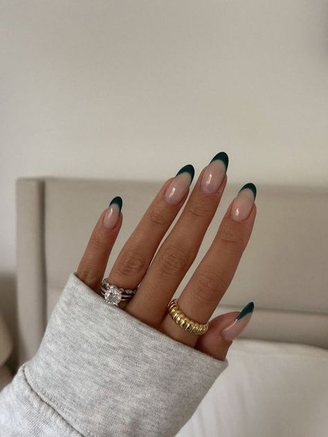 Fall French Nails, Green French Tips, Short Classy Nails, Sophisticated Nails, Natural Nails Manicure, Hoco Nails, Popular Nail Colors, Emerald Nails, Minimal Makeup Look