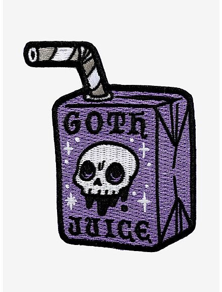 a patch with a skull on it and the words goth juice written in black ink