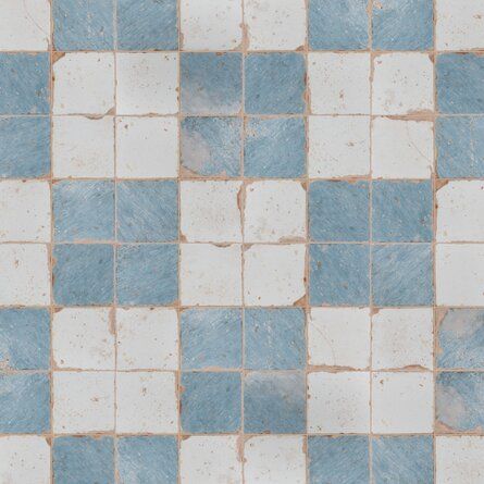 a blue and white checkered tile pattern