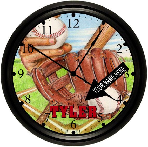 a clock with a baseball and glove on it