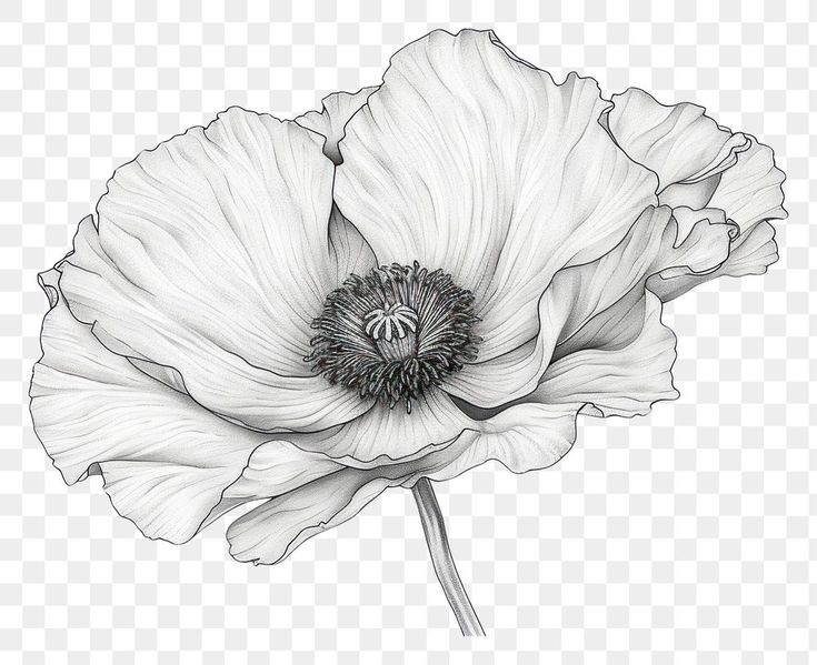 a black and white drawing of a flower on a transparent background, hd png