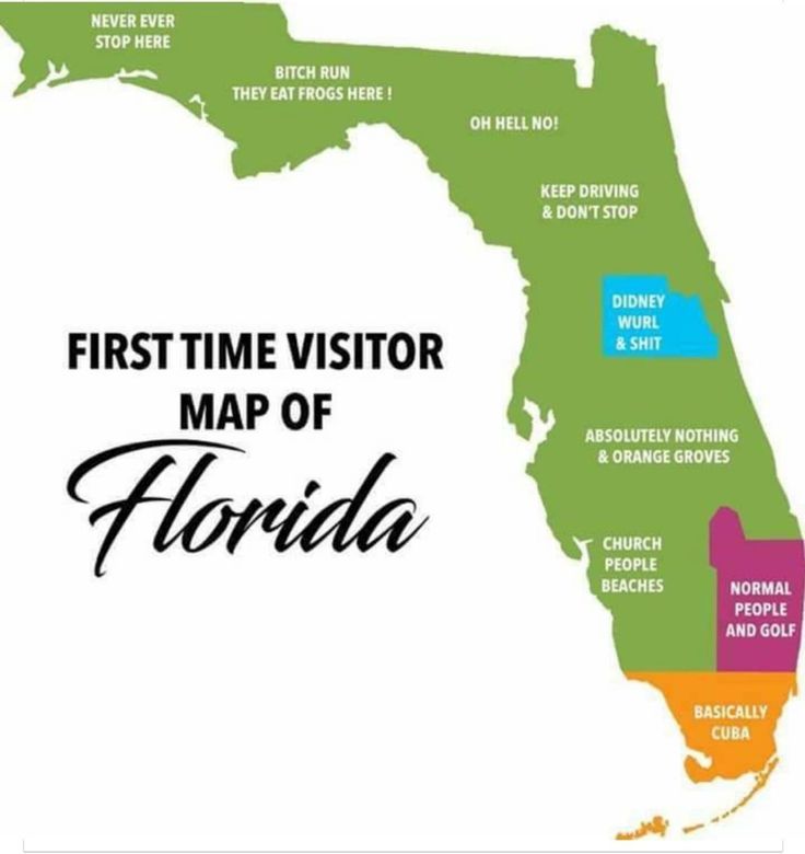 the florida map with words that read first time visitor map of florida and other places to visit