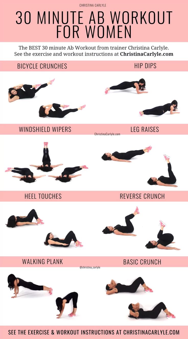 the 30 minute ab workout for women is shown in this poster, with instructions on how to