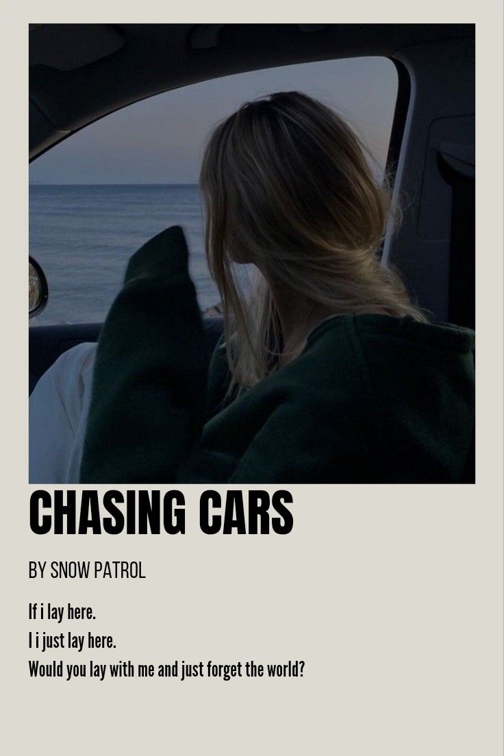 a woman sitting in the passenger seat of a car looking out at the ocean and texting chasing cars by snow patrol