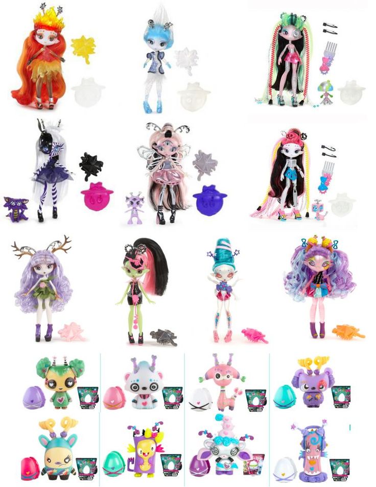 the monster dolls are all different colors and sizes