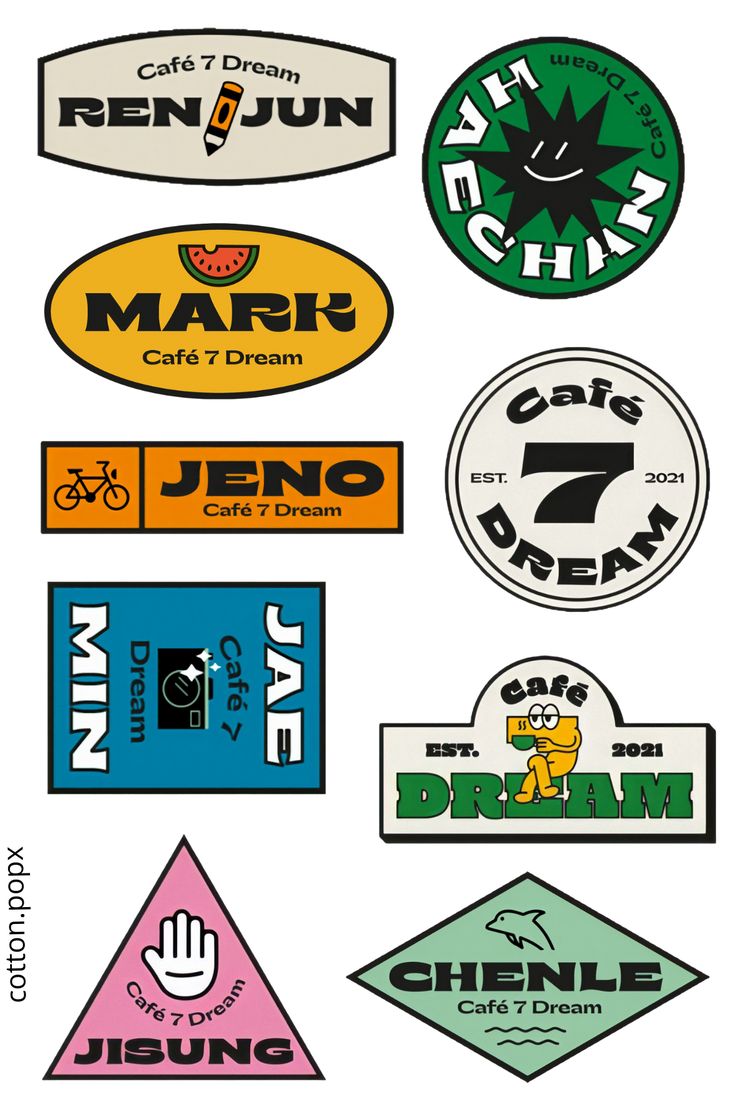 various stickers that are on top of each other