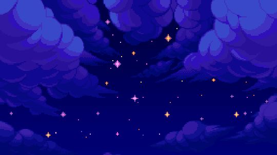 an image of a purple sky with stars and clouds in the foreground, as if it were pixel art