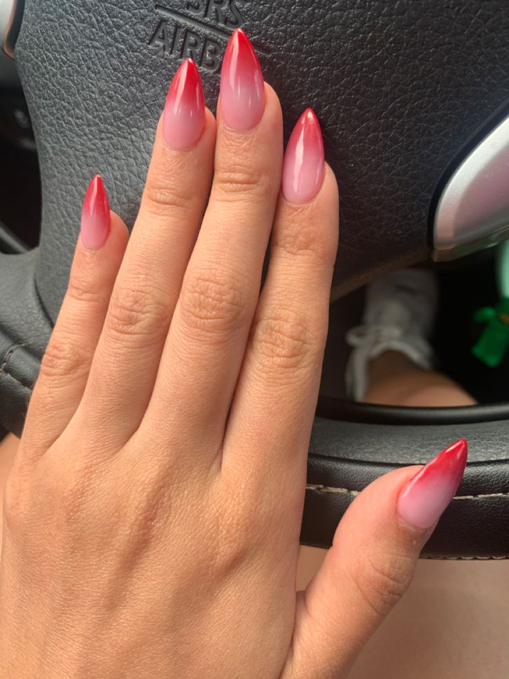 Ombre Pink And Red Nails, Ombre Pink To Red Nails, Ombre Red Pink Nails, Pink And Red Ombré Nails, Red To Pink Nails, Pink To Red Ombre Nails, Faded Pink Nails, Pink And Red Ombre Nails Acrylic, Ombre Red Nails Acrylic