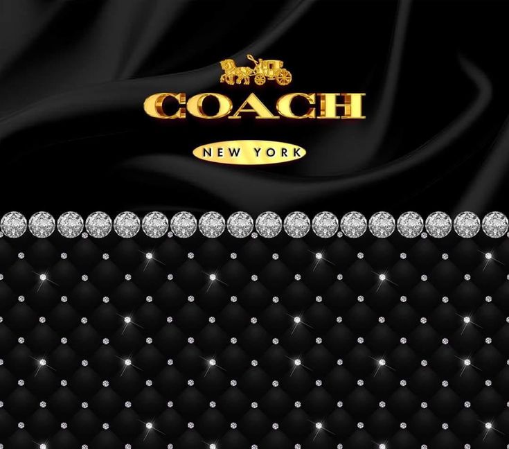 the coach new york logo is shown on a black background with silver and white diamonds