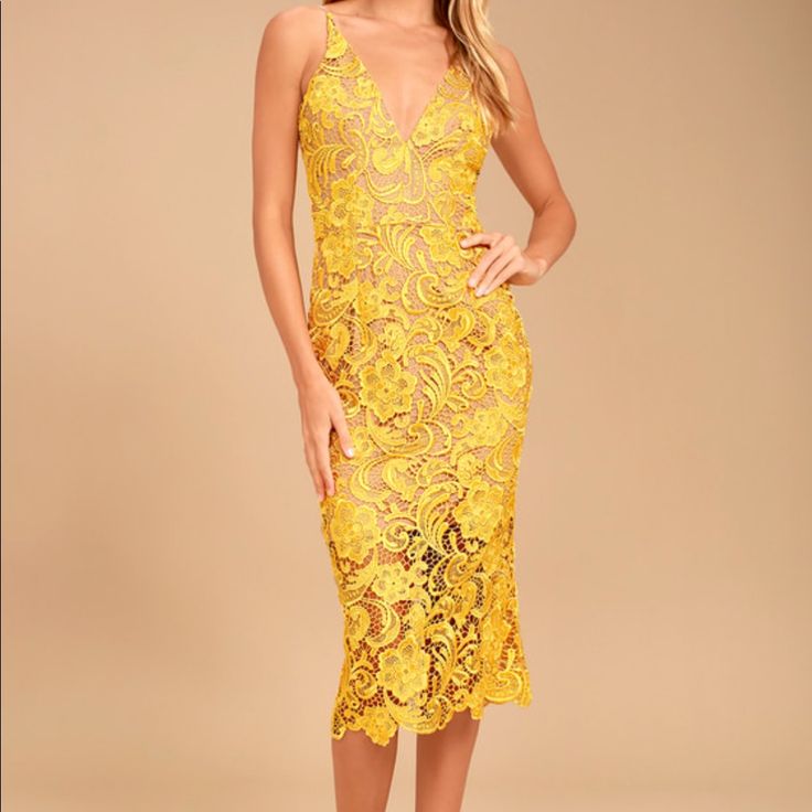 Reposhing This Item I Purchased From @Azenki2. Loved It, But Did Not Fit :( Questions? Leave A Comment Below! Yellow Lace Dress, Vestidos Maxi, Midi Wedding Dress, Yellow Lace Dresses, Dress For Wedding, Yellow Midi Dress, Wedding Attire Guest, Yellow Lace, Dress The Population