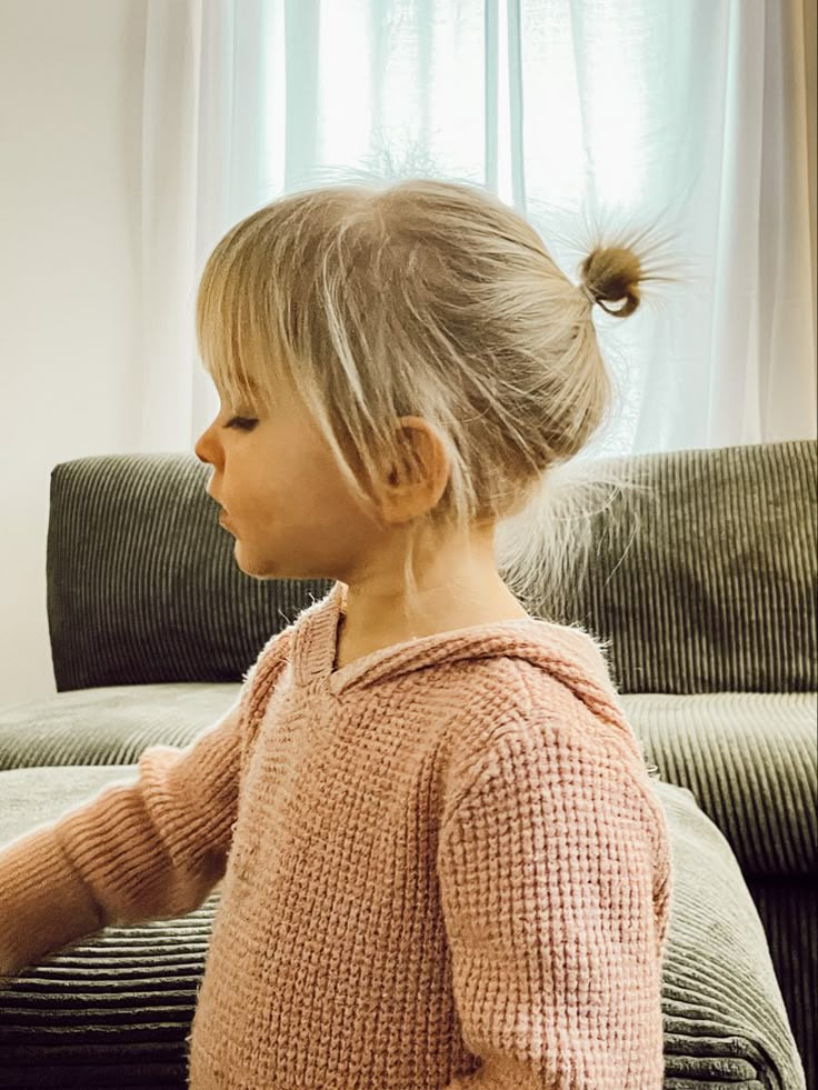 Toddler Girl Bangs Hairstyles, Bangs With Bun, Bangs And Bun, Toddler Bangs, Hairstyle Bangs, Fine Hair Bangs, Toddler Girl Haircut, Baby Haircut