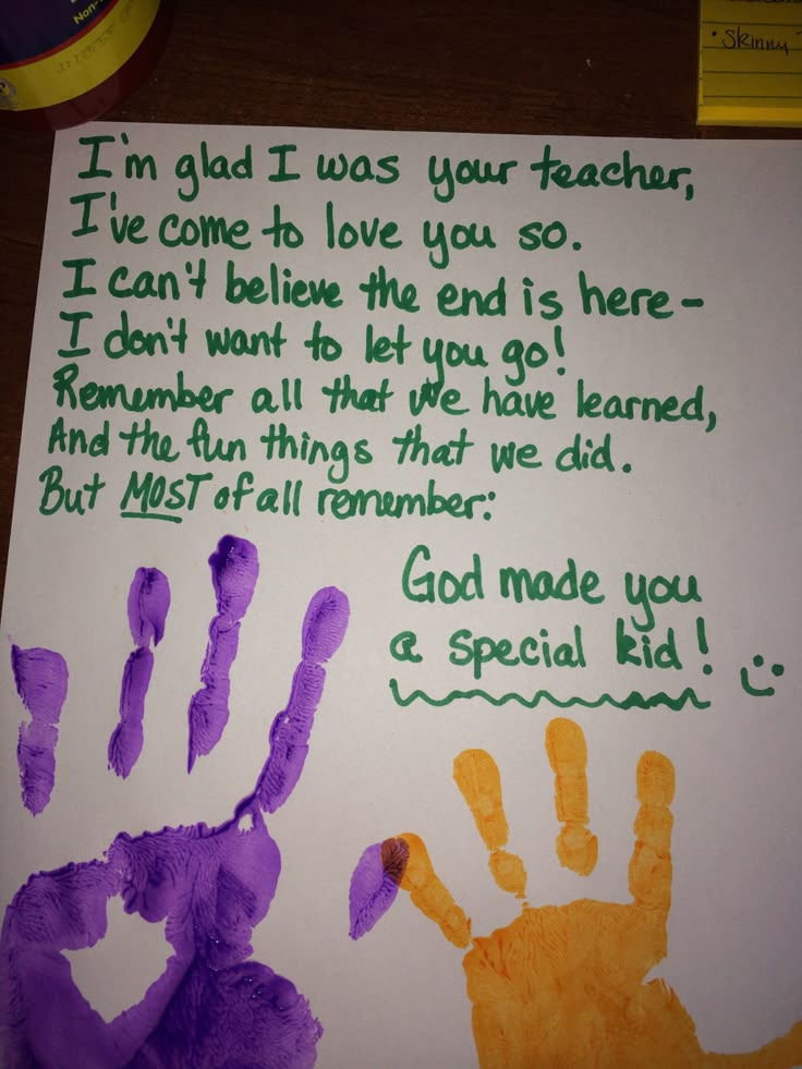 a child's handprint with the words i'm glad i was your teacher