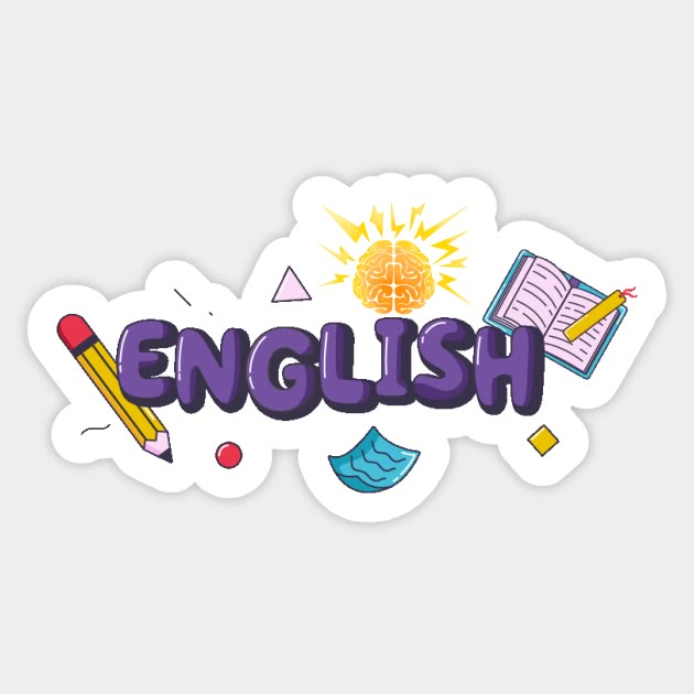 an english sticker with the word'english'surrounded by school supplies and pencils