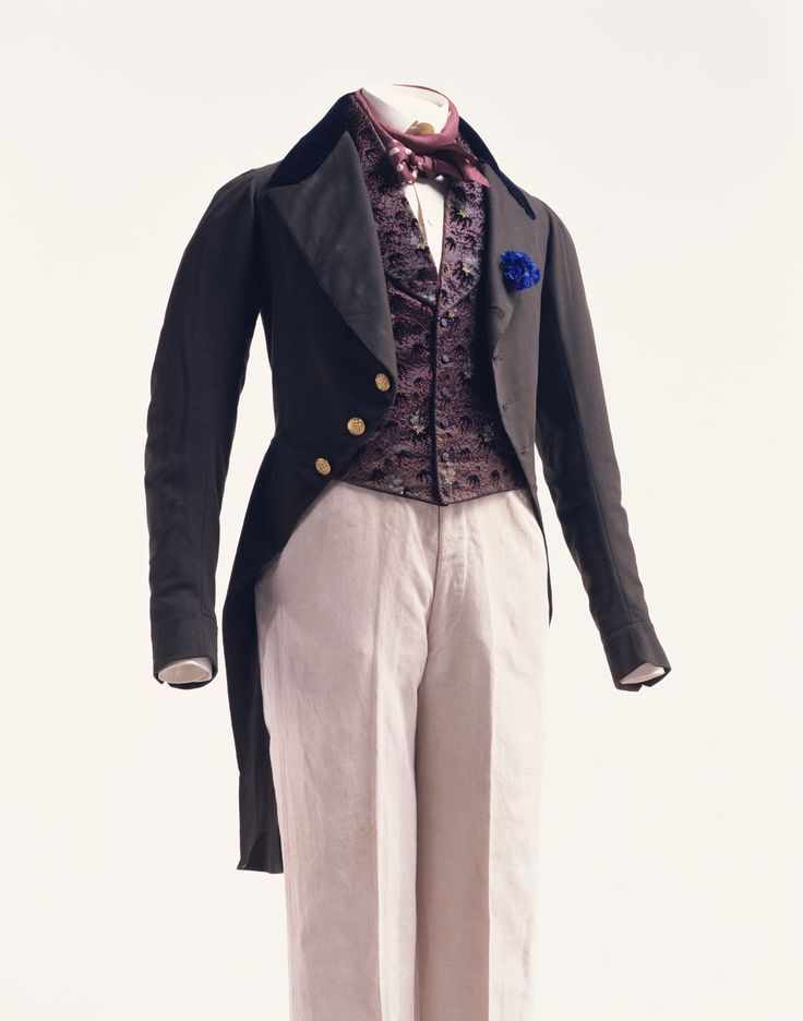 Men's Three-piece Ensemble 1830s - England From The Kyoto Costume Institute. Gail Carriger, 19th Century Dress, 19th Century Men, Black Tie Tuxedo, 1830s Fashion, Romantic Period, 1800s Fashion, Romantic Era, Regency Fashion