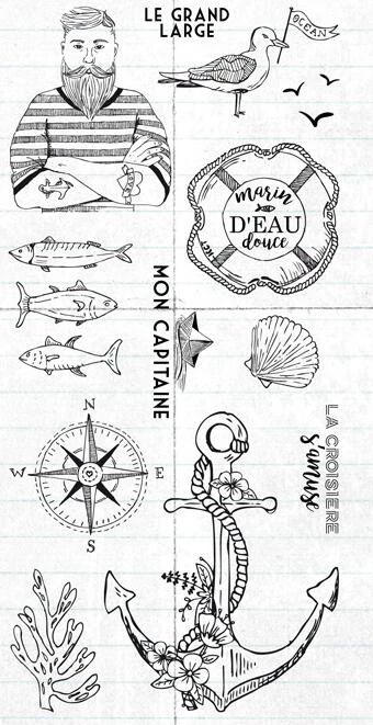 an anchor, fish and compass tattoo design on lined paper with the words'le grand l'arge '