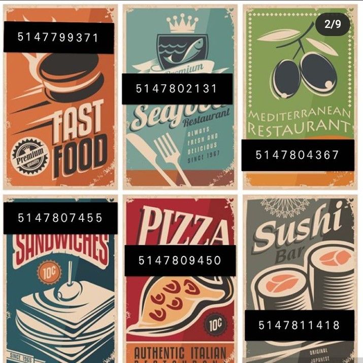 six different types of restaurant menus with numbers and symbols in the middle one is for pizza