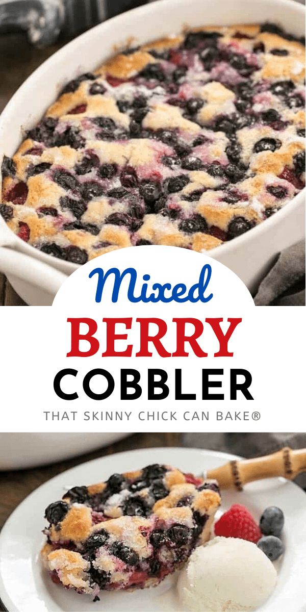 mixed berry cobbler with ice cream on top