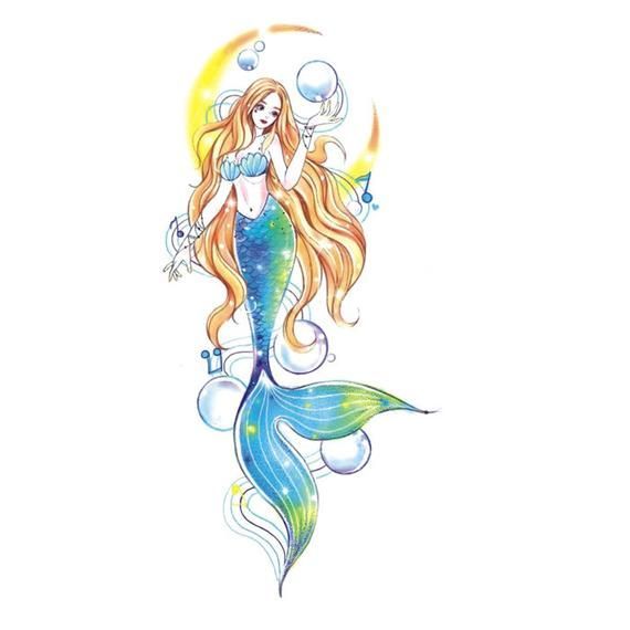 a drawing of a mermaid with long hair