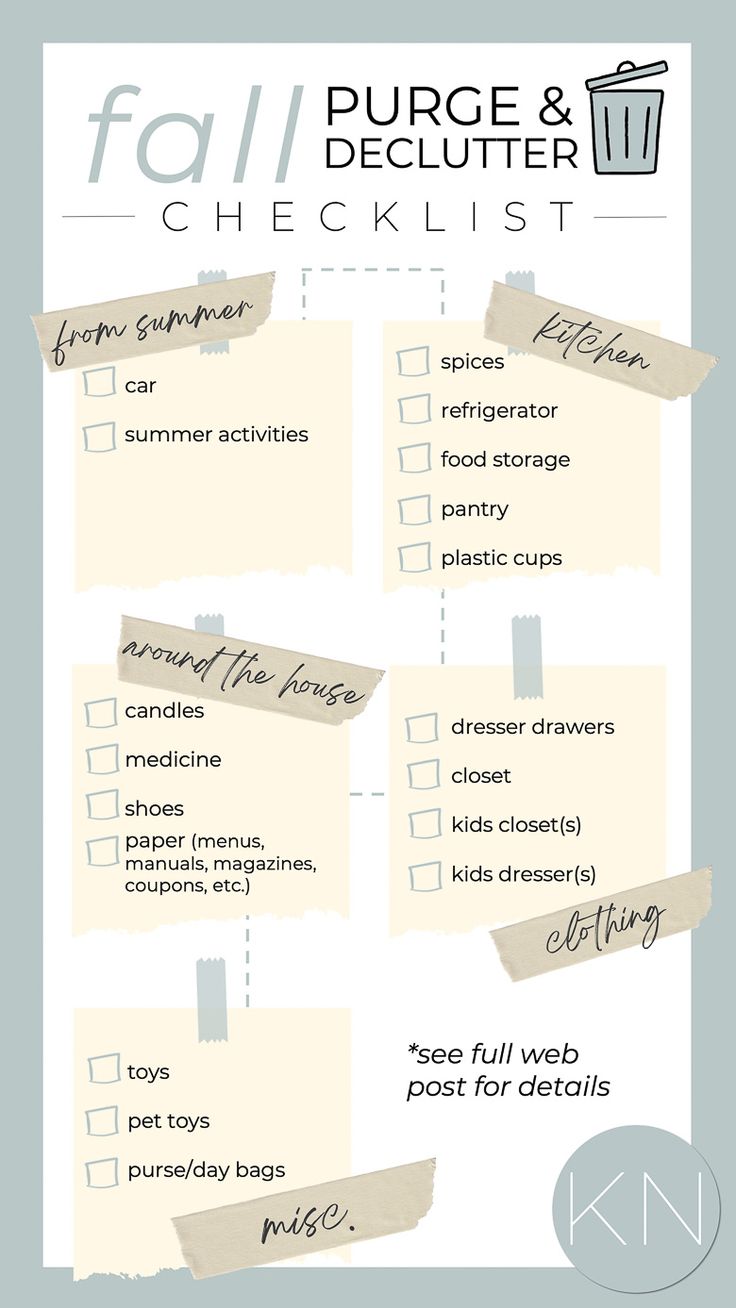 a checklist is shown with the words fall and declutter written on it