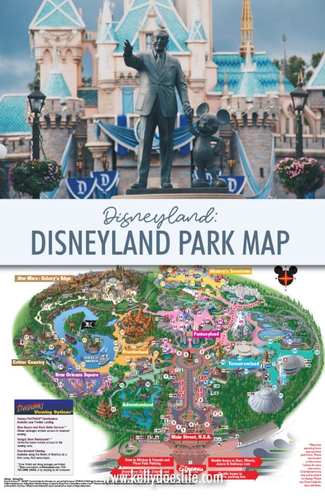 the disneyland park map is shown in front of an image of mickey's castle