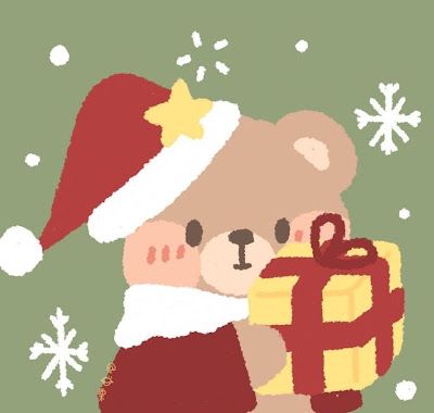 a teddy bear with a christmas hat holding a gift