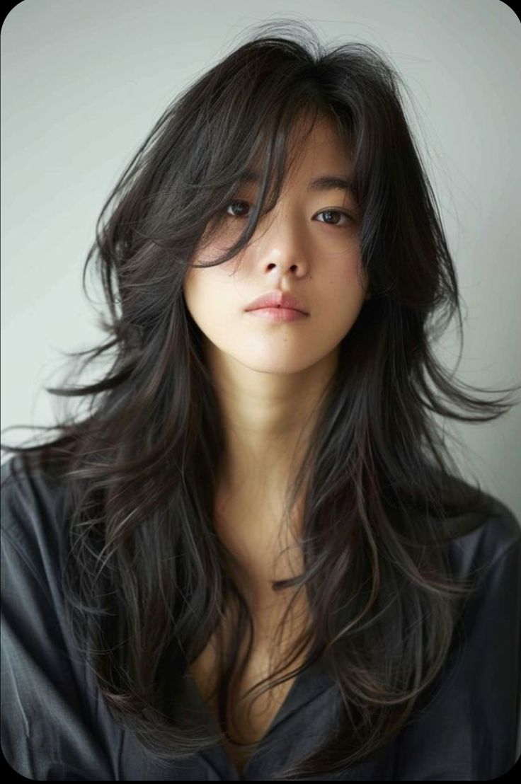 Long Hair With Layers And Curtain Bangs Asian, Different Curtain Bangs Styles, Wolfcut Long Hair Curtain Bangs, Front Bangs With Layers, Long Wolfcut Haircut With Curtain Bangs, Korean Hair Women, Long Wolf Cut With Wispy Bangs, Womens Haircuts Long Layers, Long Haircuts For Straight Hair