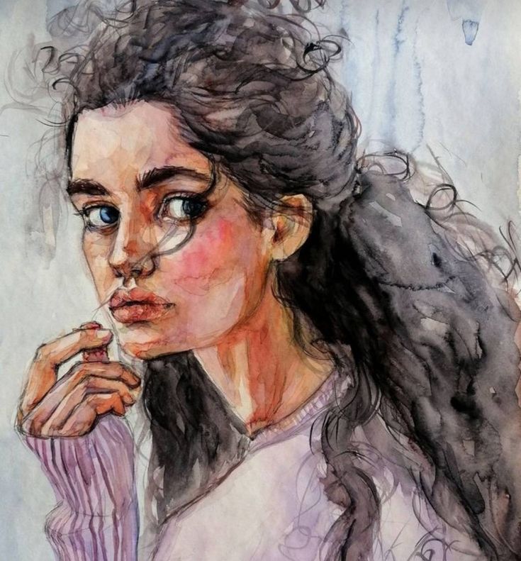 Painting Curly Hair, Curly Hair Girl, Easter Paintings, Color Pencil Illustration, Artsy Background, Watercolor Woman, Watercolor Portrait Painting, Hair Illustration, Watercolor Girl