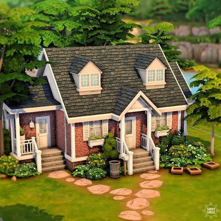 Sims 3 Cottage House, Rindle Rose Sims 4, Sims 4 Houses Starter Home, Sims 4 Houses Tiny House, Sims 4 Build Exterior, Cottage Homes Sims 4, Sims 4 Tiny Town Challenge, Sims 4 House Build Ideas, Sims 4 Small Starter Home