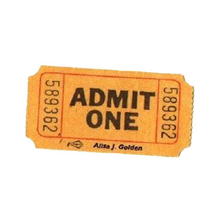 a yellow admit ticket with the words admit one on it's back and an orange stripe