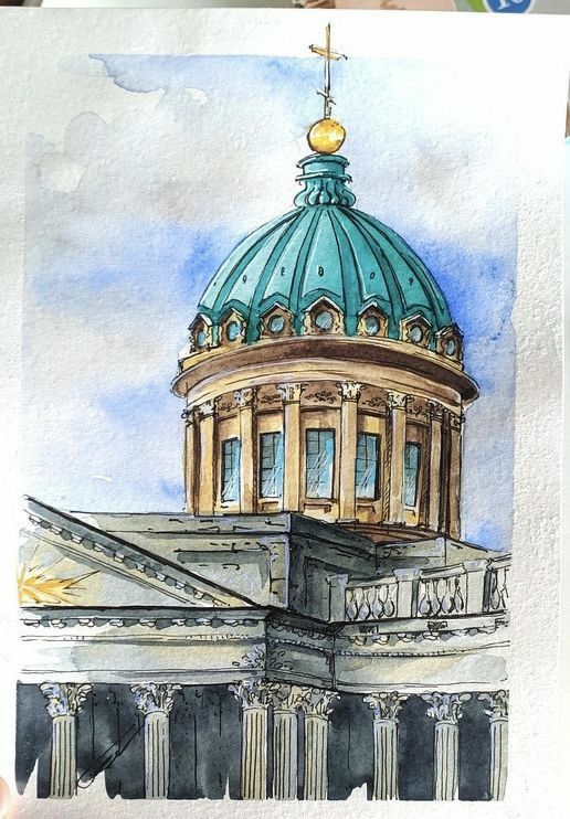 a drawing of a dome on top of a building