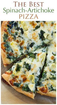 the best spinach - artichoke pizza is shown in this cookbook cover