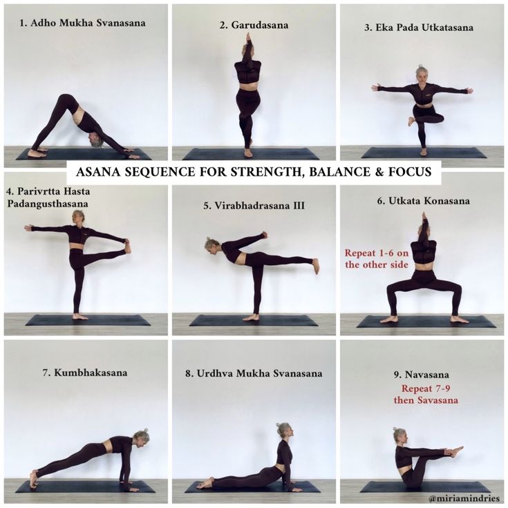 Asana sequence for strength, balance & focus Root Chakra Asanas, Yoga For Stability, Yoga For Balance And Strength, How To Activate Your Root Chakra, Standing Balance Poses Yoga, Yoga Balance Sequence, Eagle Pose Yoga Sequence, Peak Pose Yoga Sequence, Balance Yoga Sequence