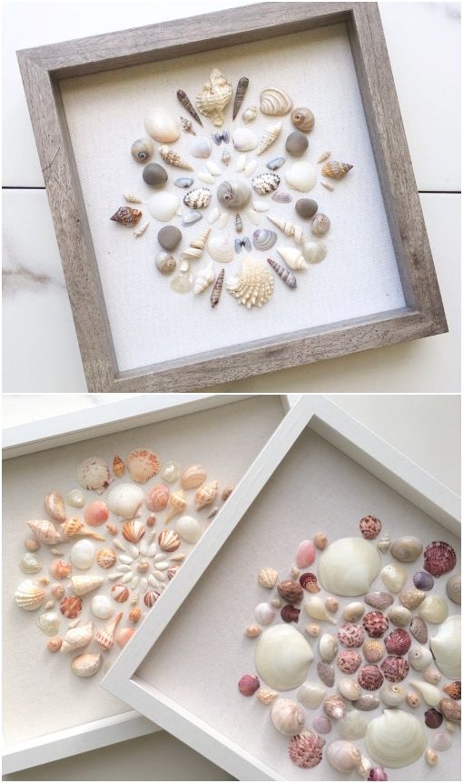 Framed Shell Art Seashell Art Diy, Beach Decorations, Shell Projects, Art Coquillage, Seashell Projects, Shells Diy, Sea Shell Art, Shell Ideas, Sea Crafts