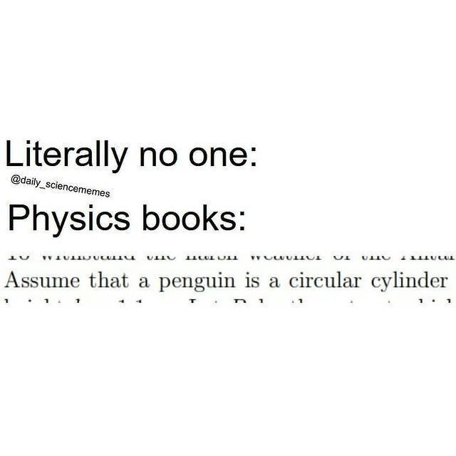 there is a quote that says literally no one physics books assume that a penguin is a circular cylinder