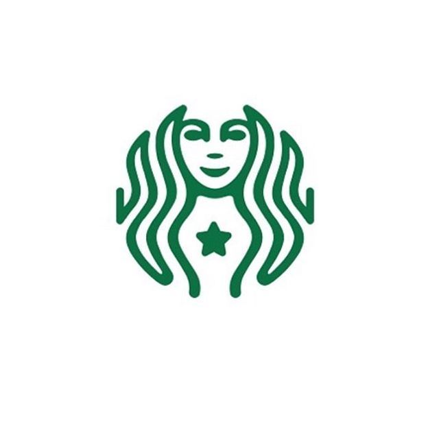 the starbucks logo is green and has two women's faces on each side of it