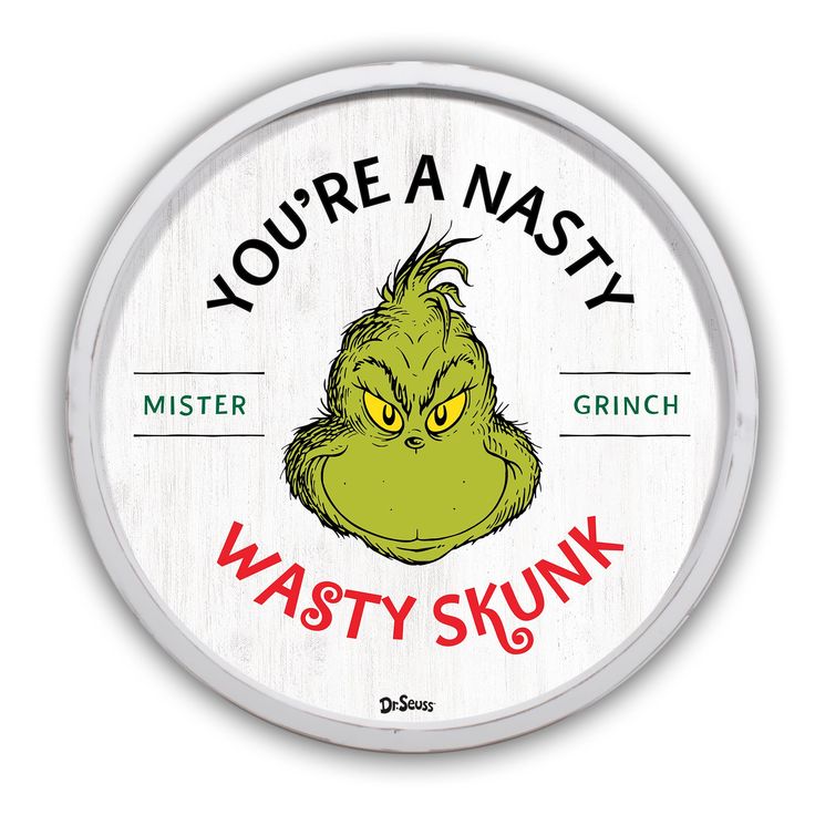 "Find the 20\" The Grinch Nasty Wasty Skunk Round Framed Print at Michaels. com. Depicting the Grinch, this framed printed wall art will add a comical element to your Christmas décor. Depicting the Grinch, this framed printed wall art will add a comical element to your Christmas décor. Details: Multicolor 20\" x 20\" Fade-resistant UV inks Comes ready to hang with 2 high-quality D-rings Licensed Dr. Seuss product For indoor use | 20\" The Grinch Nasty Wasty Skunk Round Framed Print By Designs Di Typography Artwork, Botanical Wall Decor, Mirror Sign, Creative Products, Tree Wall Decor, Indoor Christmas Decorations, The Grinch, Dr Seuss, The Holiday Aisle