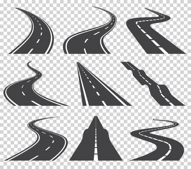 four different roads on a transparent background