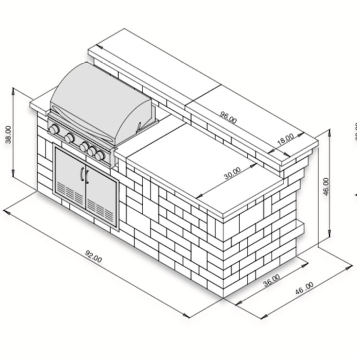 an outdoor kitchen is shown with the measurements