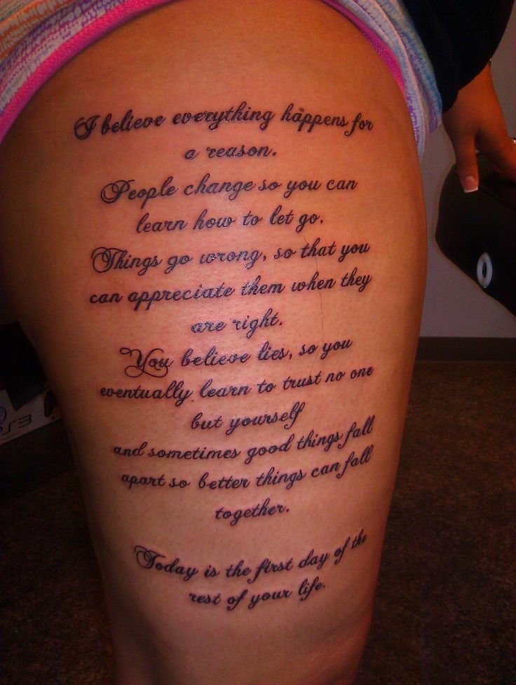 the back of a woman's thigh with a poem written on it