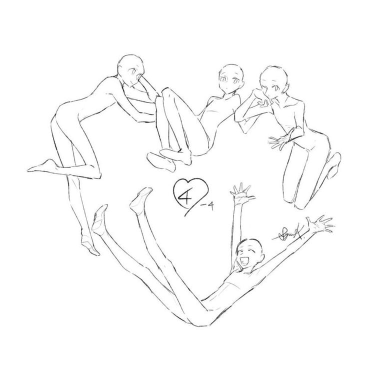 a drawing of three people in the shape of a heart with one man falling off his feet