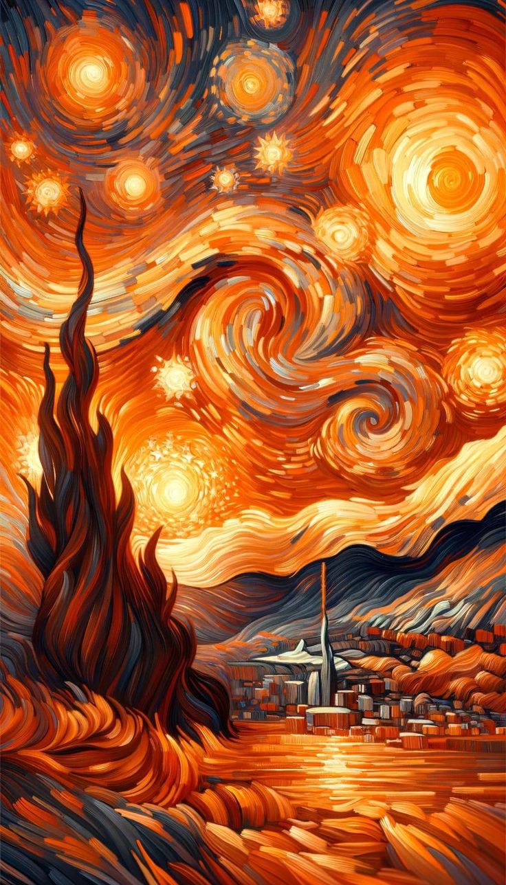 an artistic painting with orange and yellow colors