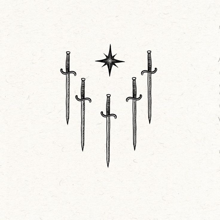 four swords are lined up in the shape of a star