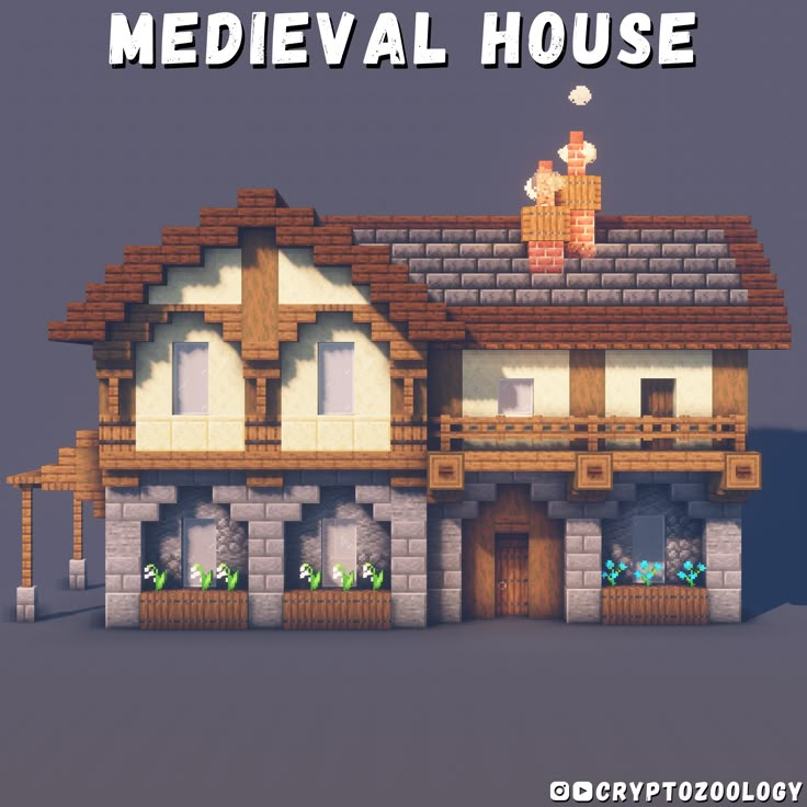 a house made out of wood and bricks with the words medieval house above it